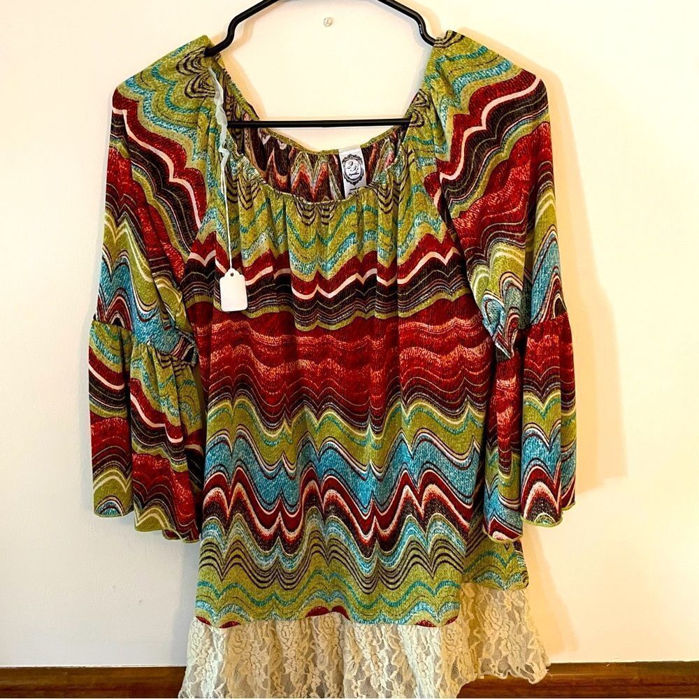 2B TOGETHER BOHO OFF The Shoulder TOP, LACE TRIM, sz Medium (1013)